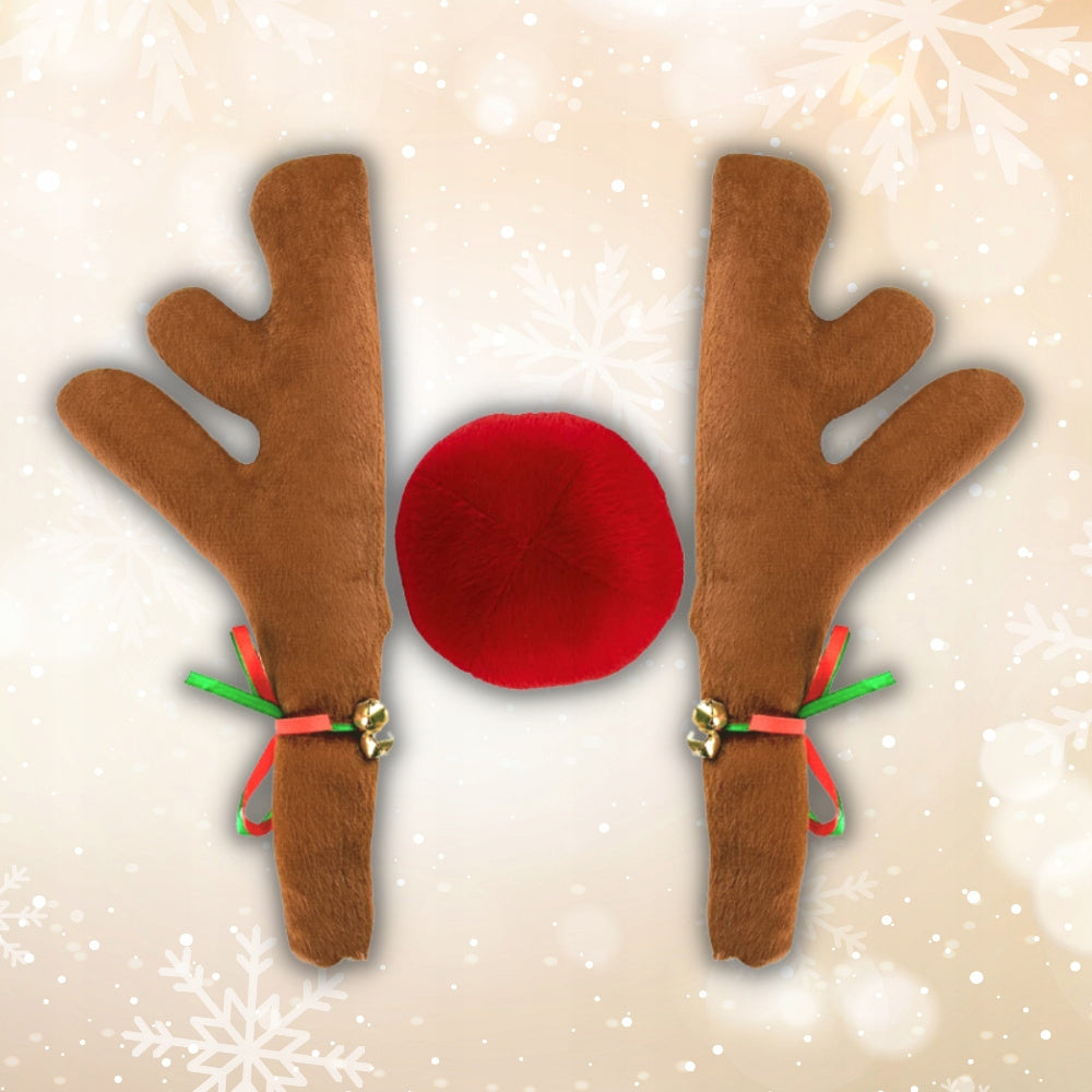 Zestaw Świąteczna Dekoracja Samochodowa – Rogi Renifera + Nos – Ozdoba Auto na Boże Narodzenie