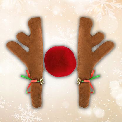 Zestaw Świąteczna Dekoracja Samochodowa – Rogi Renifera + Nos – Ozdoba Auto na Boże Narodzenie