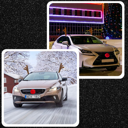 Zestaw Świąteczna Dekoracja Samochodowa – Rogi Renifera + Nos – Ozdoba Auto na Boże Narodzenie
